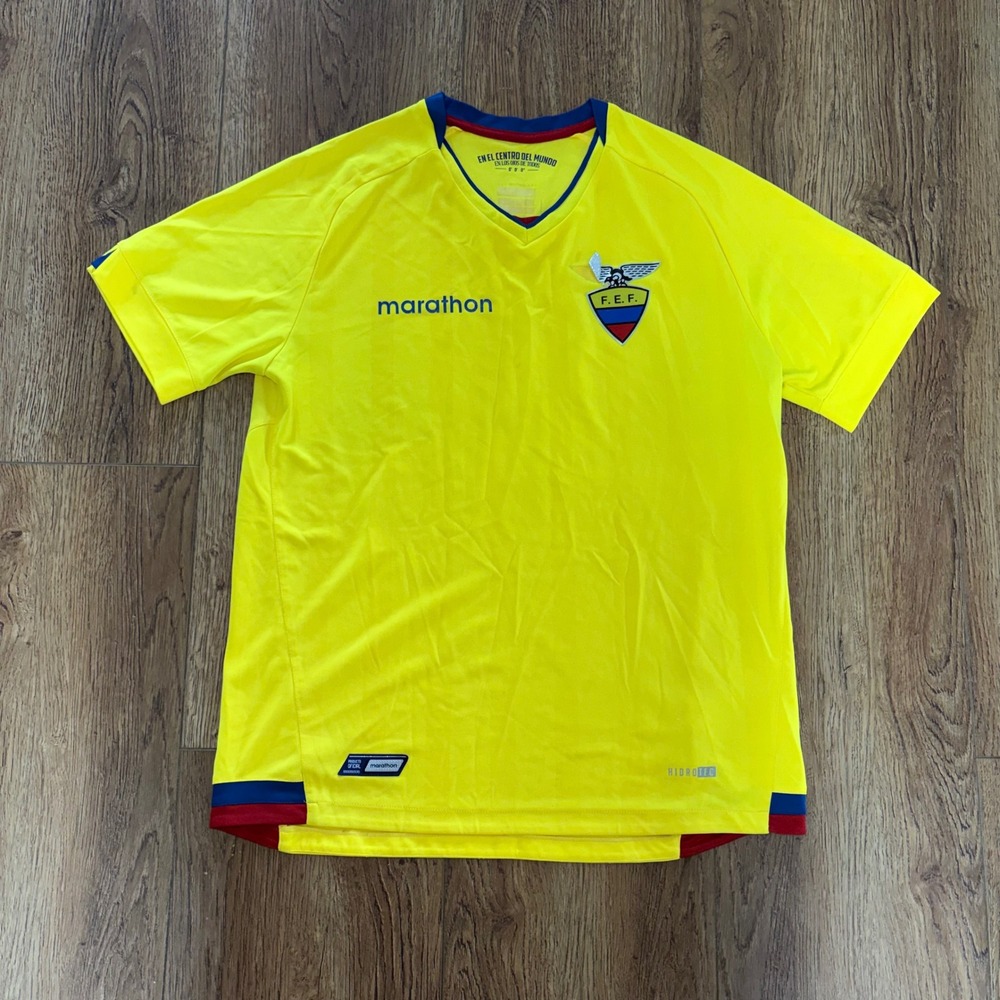 Ecuador FEF Marathon Home Jersey 2017 Men's L Yellow Soccer Football Shirt FLAW